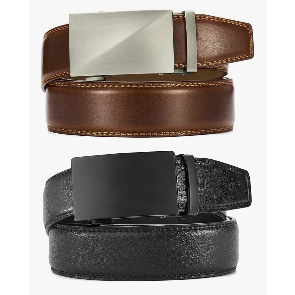 Leather Ratchet Belt Men‎ 2 Pack - Customizable Fit, Effortless Style (35mm)